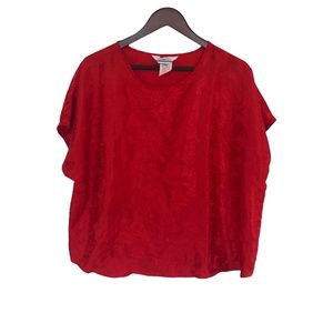 Vintage Favorites Floral Top Red Jacquard Shell Pullover Plus Size